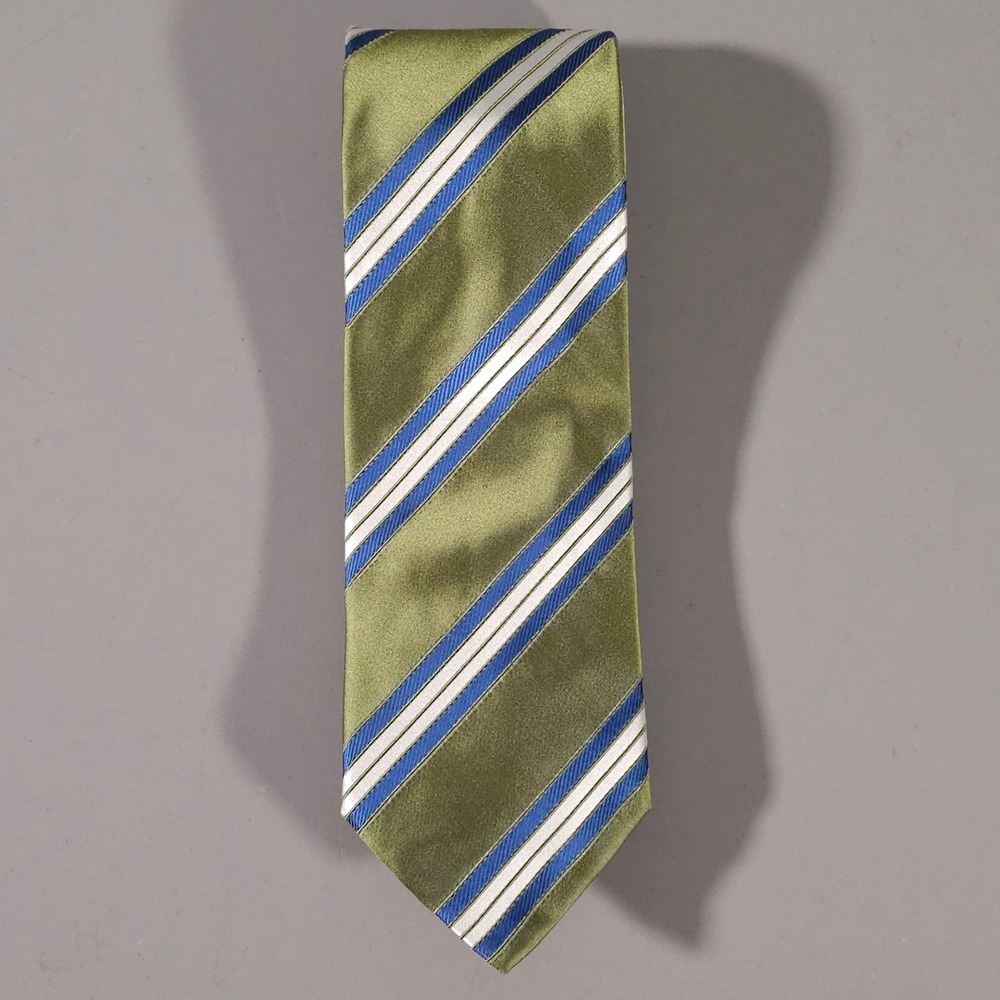 Hugo Boss Necktie Mens OS Green Blue White Striped Silk Made in Italy